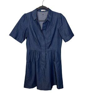 Tyler Boe Chambray Shirt Dress Blue Cotton Short Sleeve Women’s Sz MED Pockets